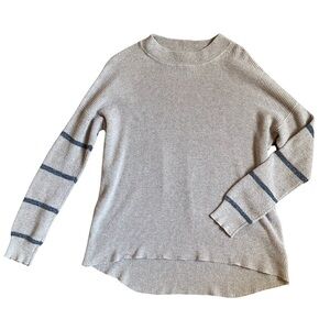 American Eagle Cream Knit Long-Sleeve Sweater with Stripe Detail